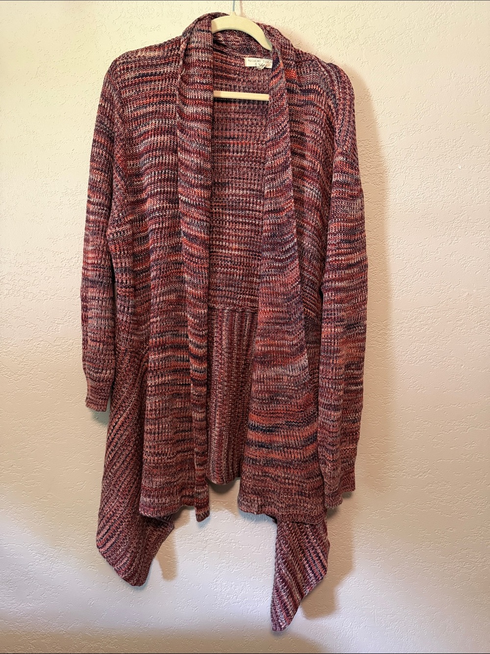 Open-Front Marled Rose Knit Cardigan Sweater